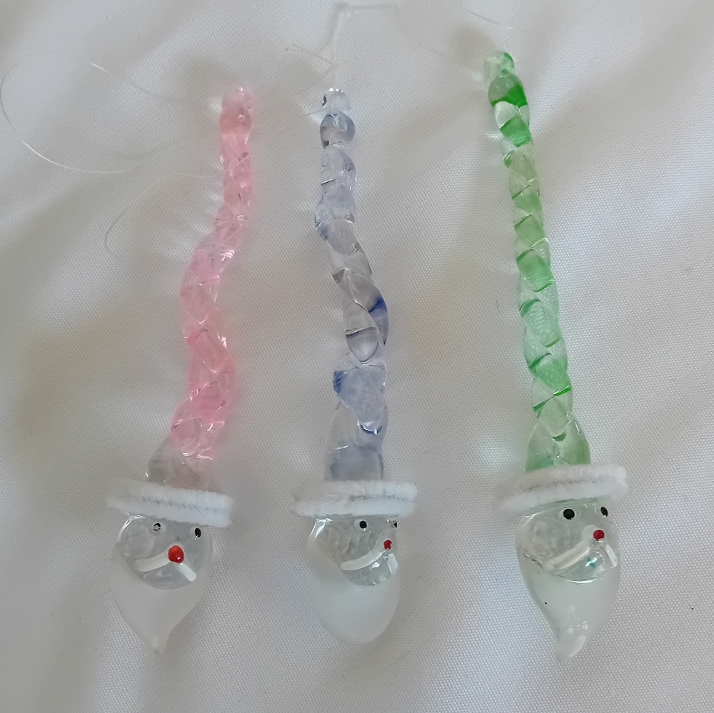 Set of Three Handmade Santa Glass Ornaments